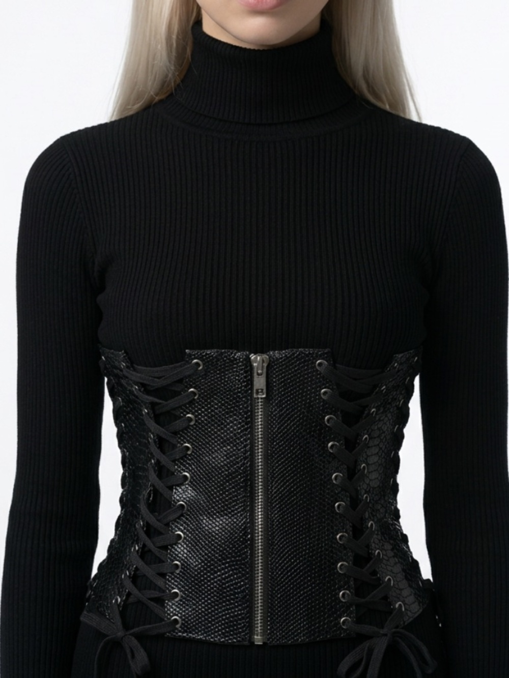 CLUB EXX • Black Faux Snakeskin Lace Up Underbust Corset Belt XS